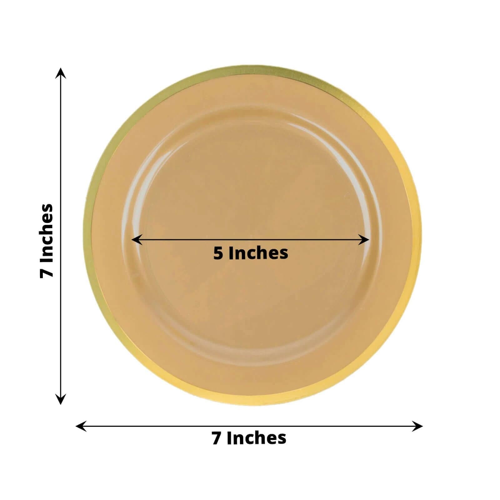 10 Disposable Round Plastic Dessert Plates with Gold Rim
