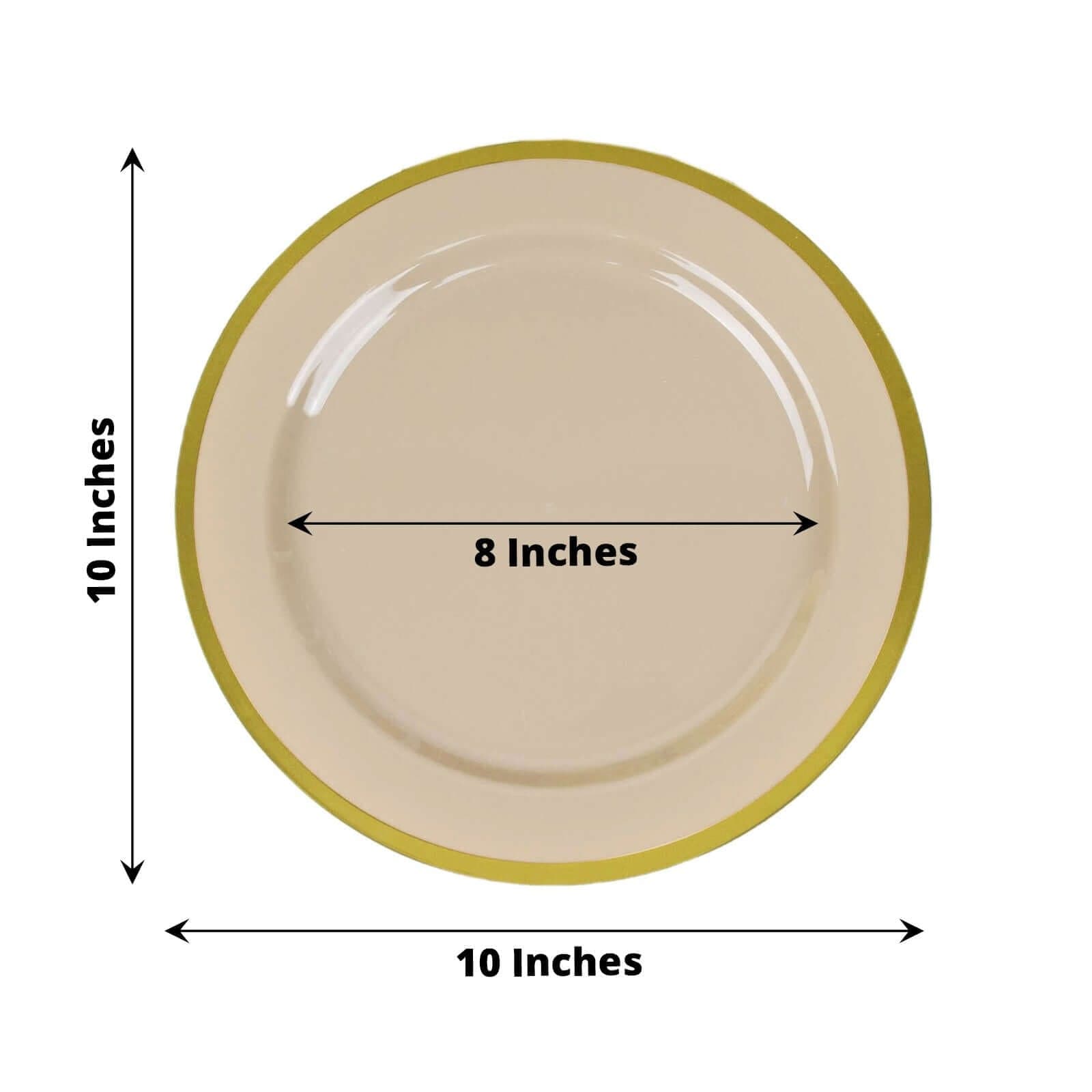 10 Disposable Round Plastic Dessert Plates with Gold Rim