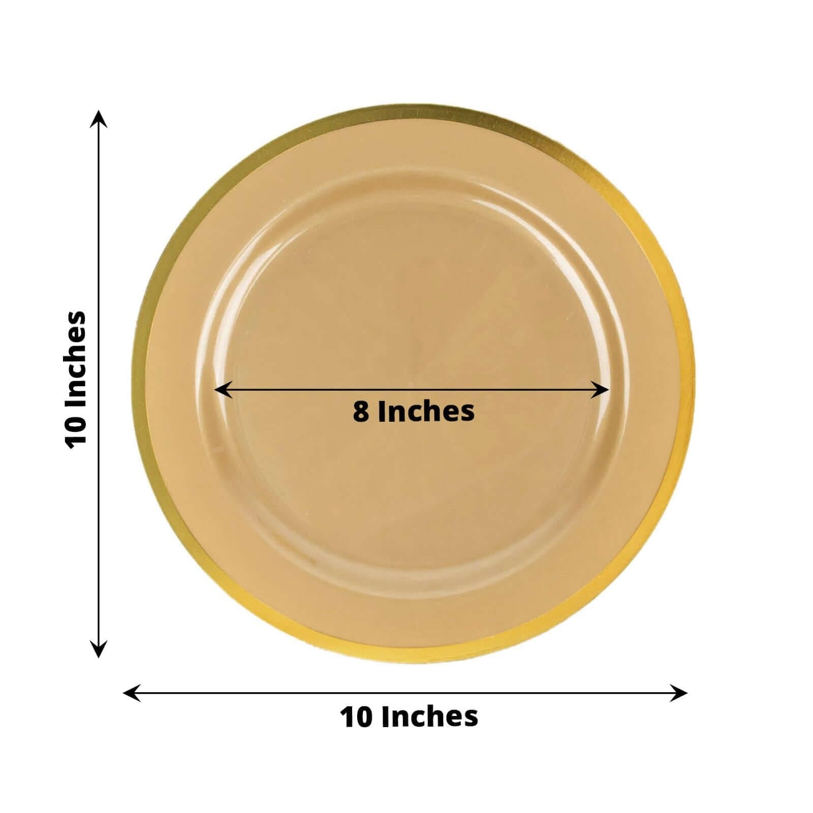 10 Disposable Round Plastic Dessert Plates with Gold Rim