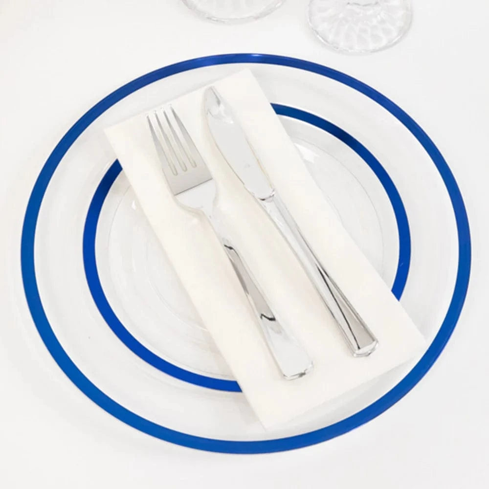10 Disposable Round Plastic Dessert Plates with Gold Rim