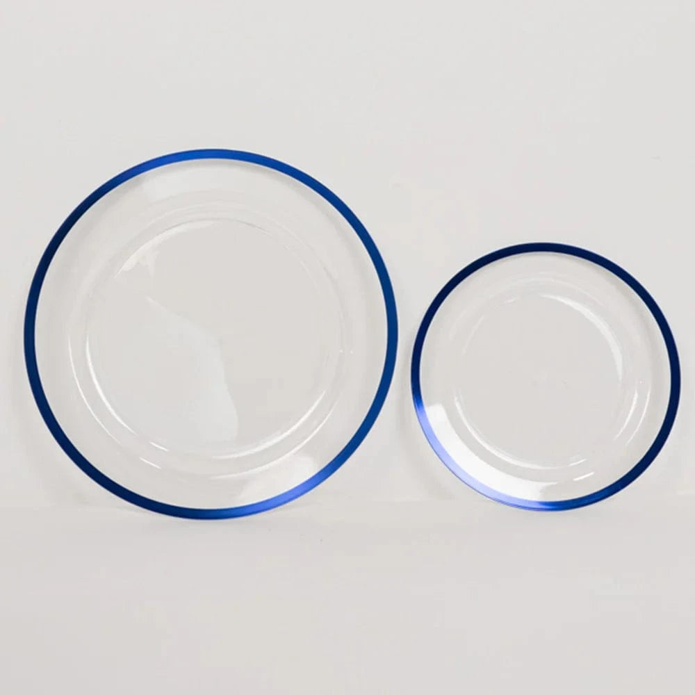 10 Disposable Round Plastic Dessert Plates with Gold Rim