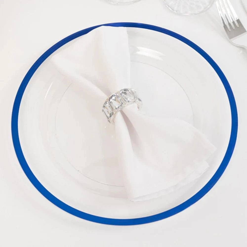 10 Disposable Round Plastic Dessert Plates with Gold Rim