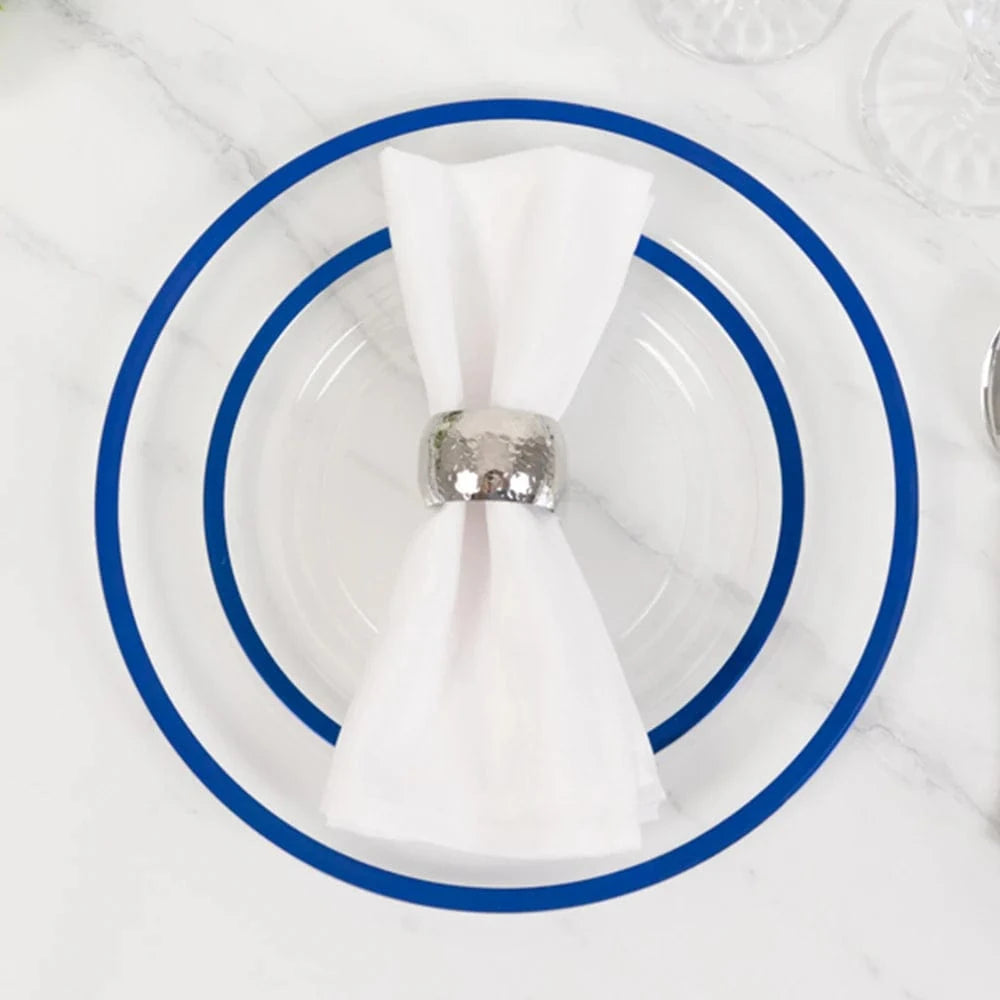10 Disposable Round Plastic Dessert Plates with Gold Rim