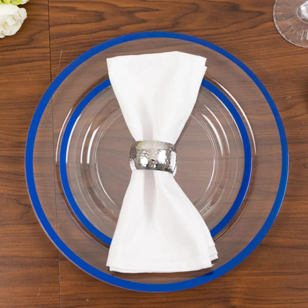 10 Disposable Round Plastic Dessert Plates with Gold Rim