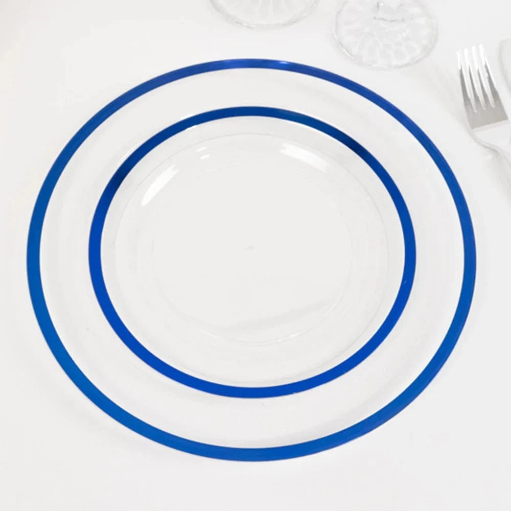 10 Disposable Round Plastic Dessert Plates with Gold Rim