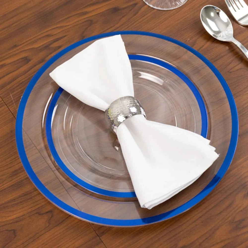 10 Disposable Round Plastic Dessert Plates with Gold Rim