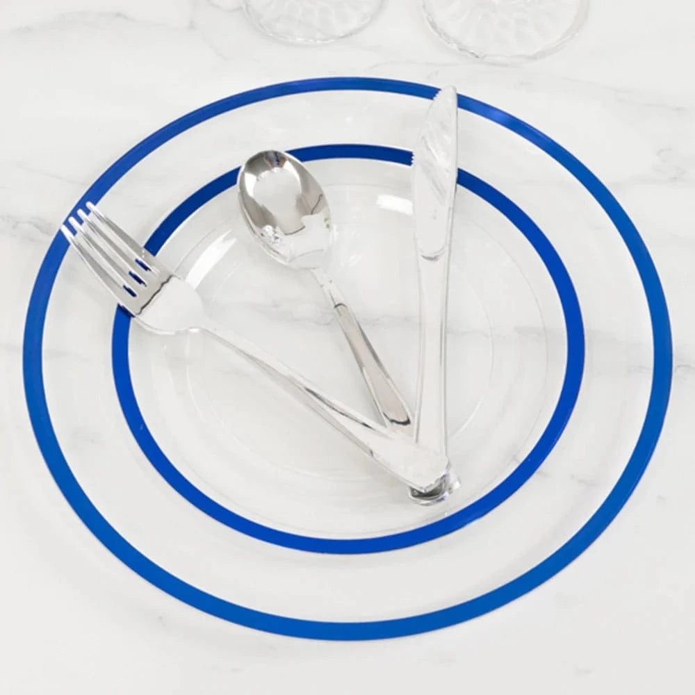 10 Disposable Round Plastic Dessert Plates with Gold Rim