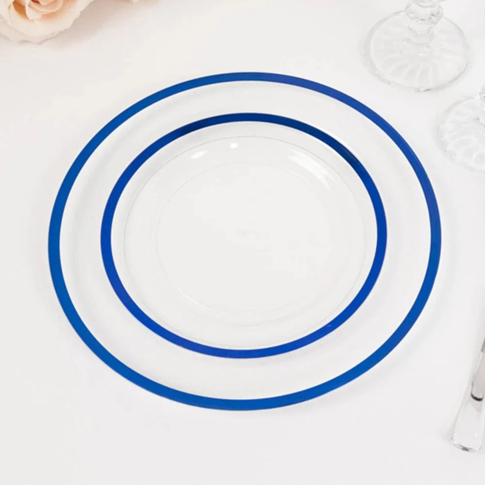 10 Disposable Round Plastic Dessert Plates with Gold Rim