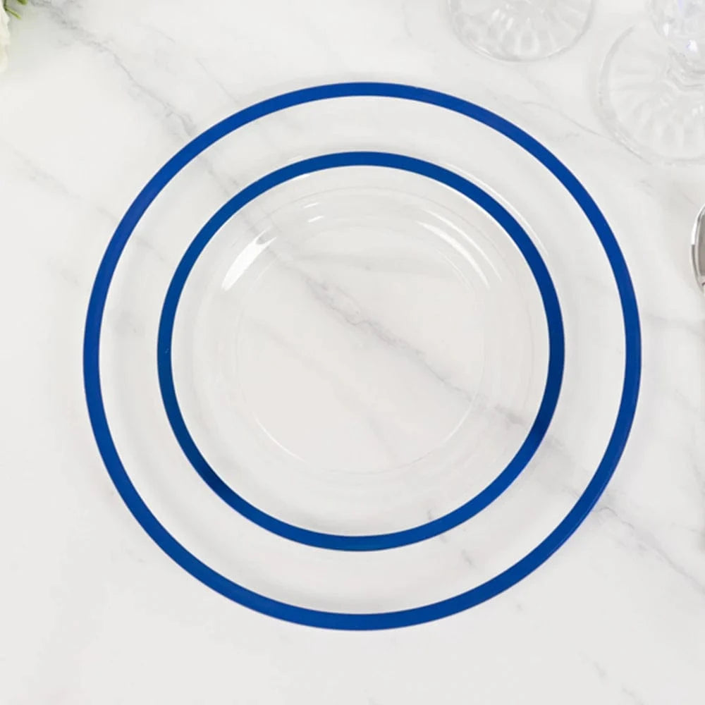 10 Disposable Round Plastic Dessert Plates with Gold Rim