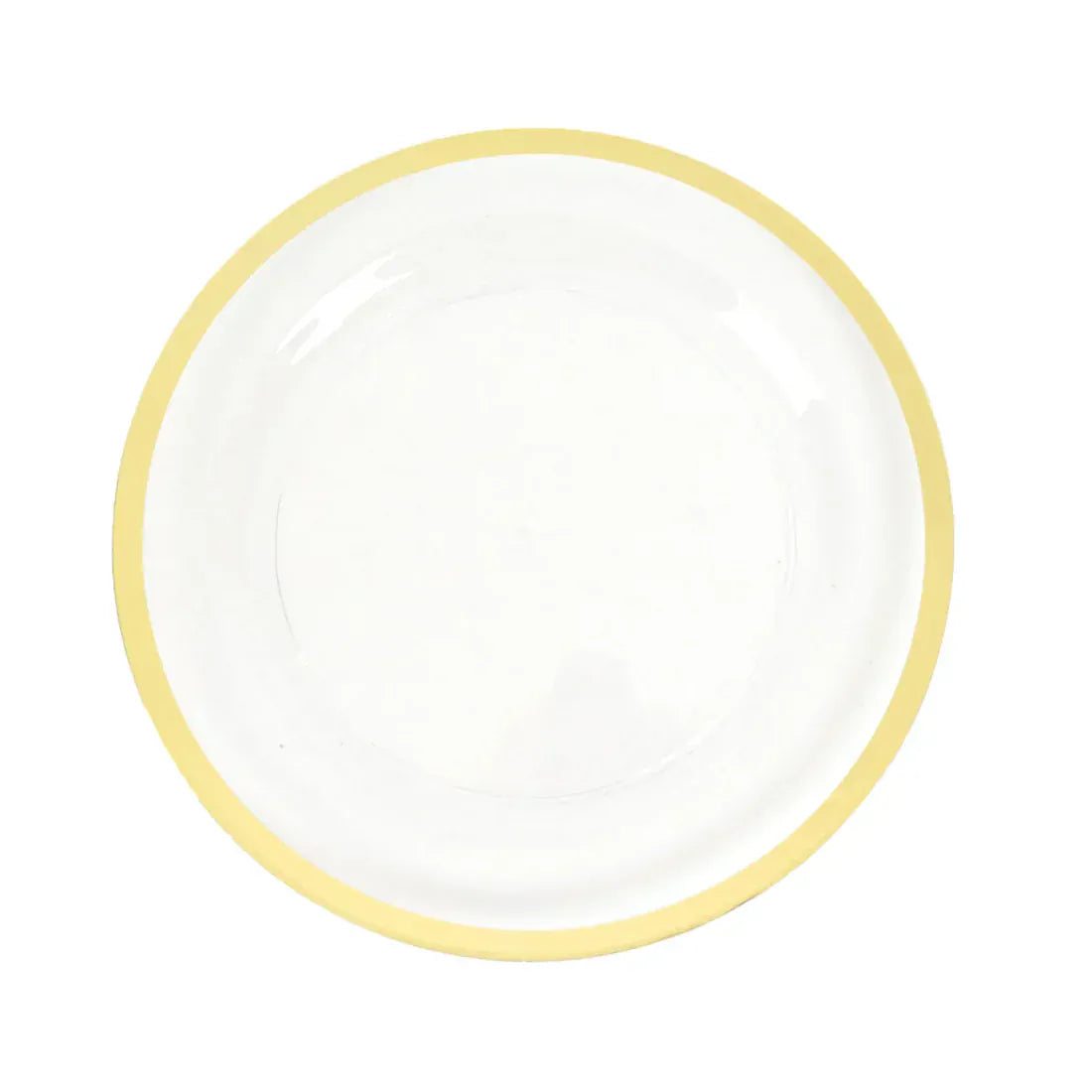 10 Disposable Round Plastic Dessert Plates with Gold Rim