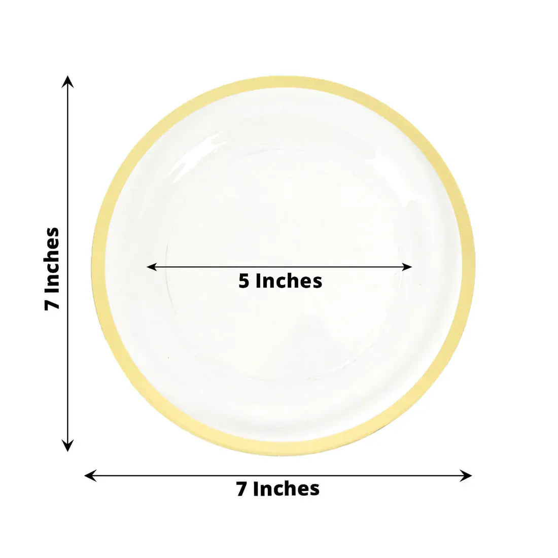 10 Disposable Round Plastic Dessert Plates with Gold Rim