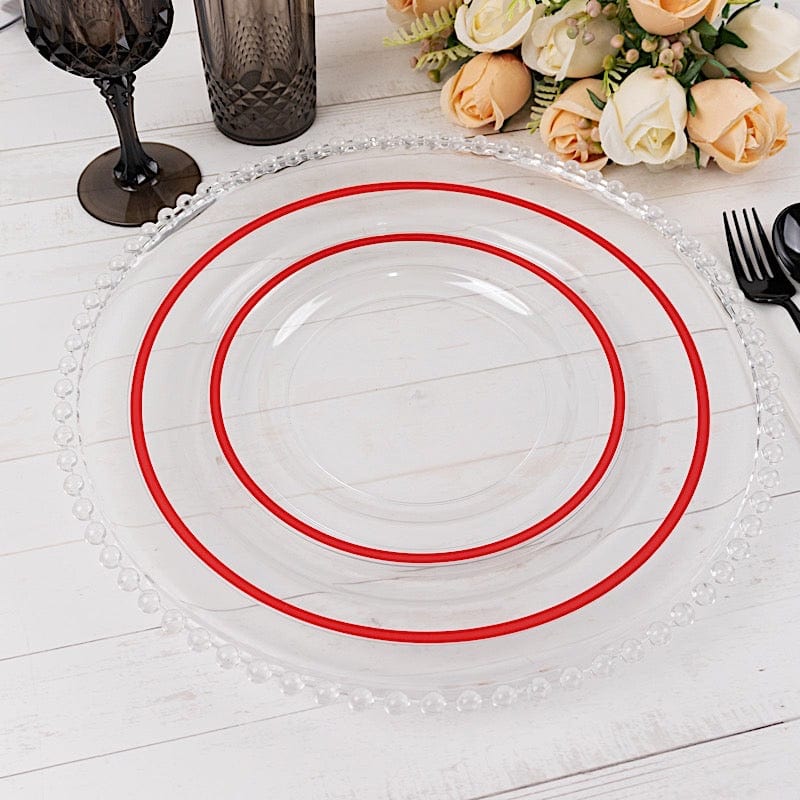 10 Disposable Round Plastic Dessert Plates with Gold Rim