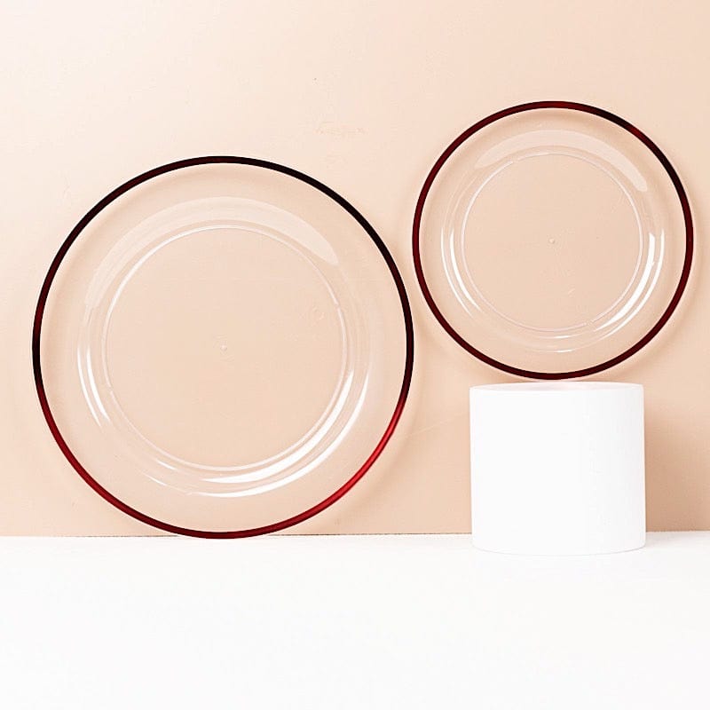 10 Disposable Round Plastic Dessert Plates with Gold Rim