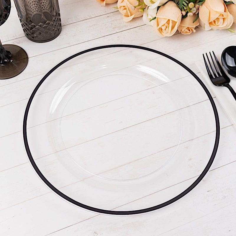 10 Disposable Round Plastic Dessert Plates with Gold Rim