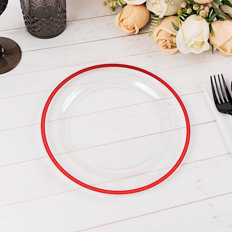 10 Disposable Round Plastic Dessert Plates with Gold Rim