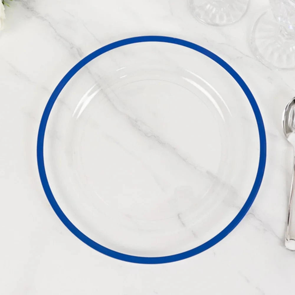 10 Disposable Round Plastic Dessert Plates with Gold Rim