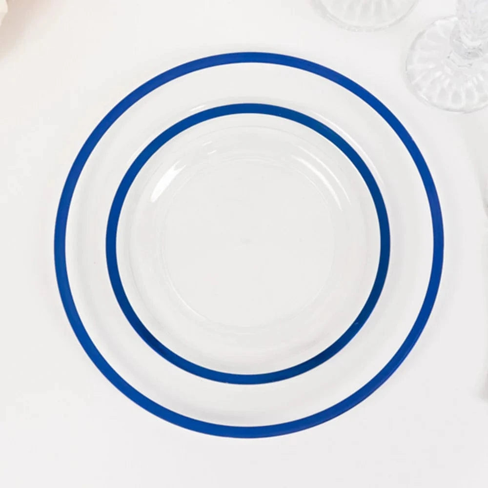 10 Disposable Round Plastic Dessert Plates with Gold Rim