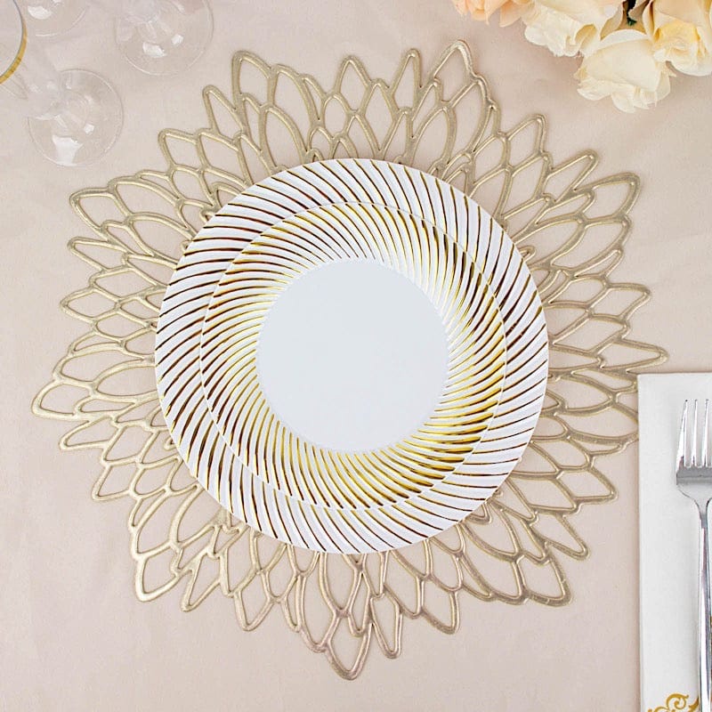 10 Round Disposable Salad and Dinner Plastic Plates with Swirl Design Trim