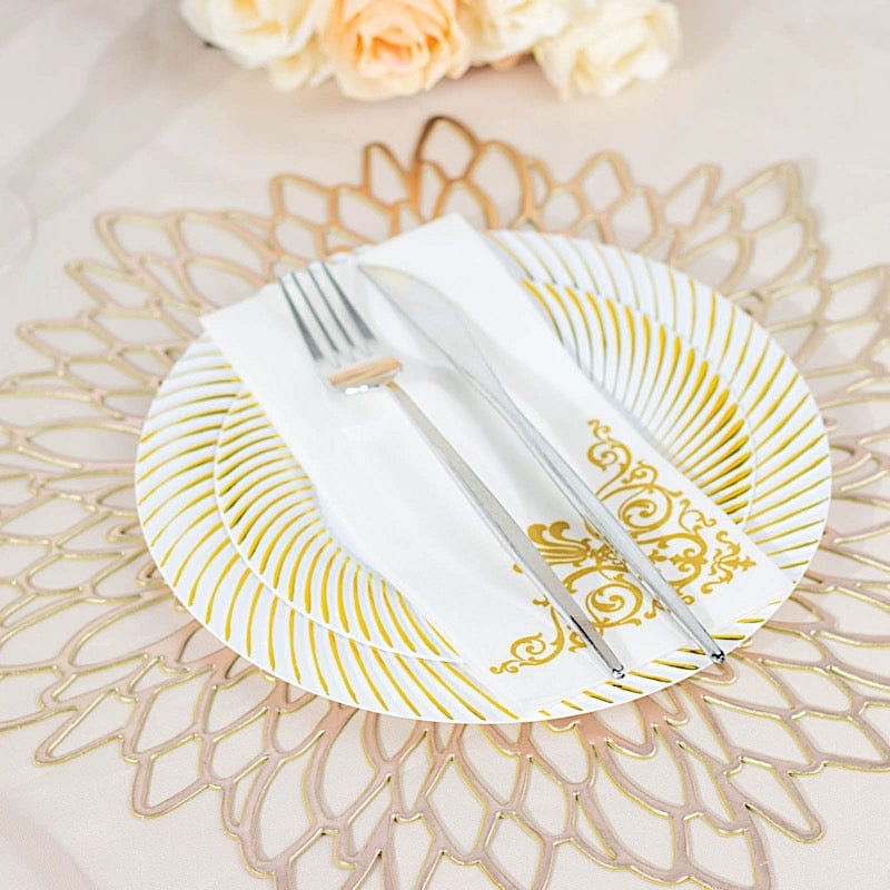 10 Round Disposable Salad and Dinner Plastic Plates with Swirl Design Trim