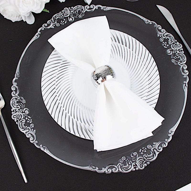 10 Round Disposable Salad and Dinner Plastic Plates with Swirl Design Trim