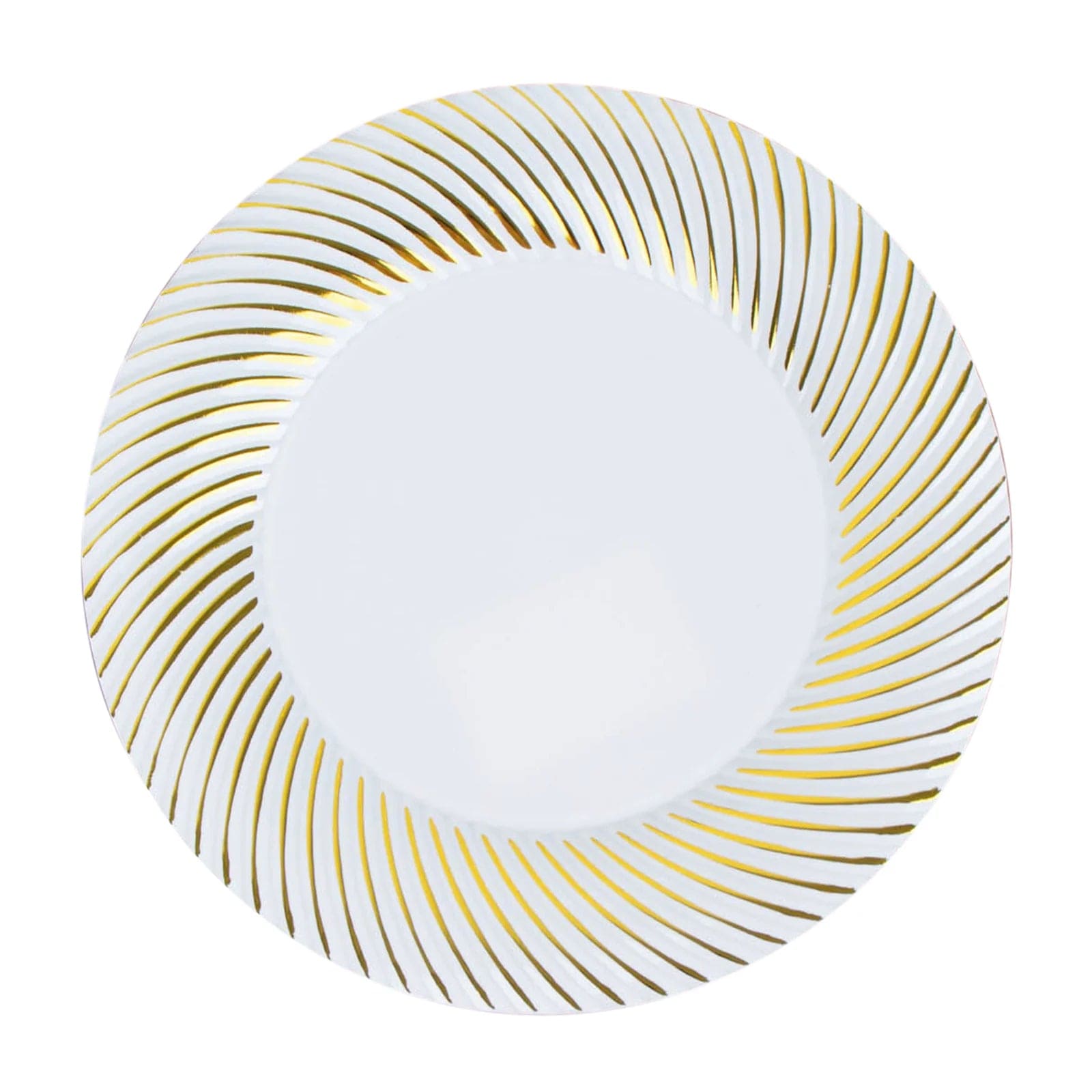 10 Round Disposable Salad and Dinner Plastic Plates with Swirl Design Trim