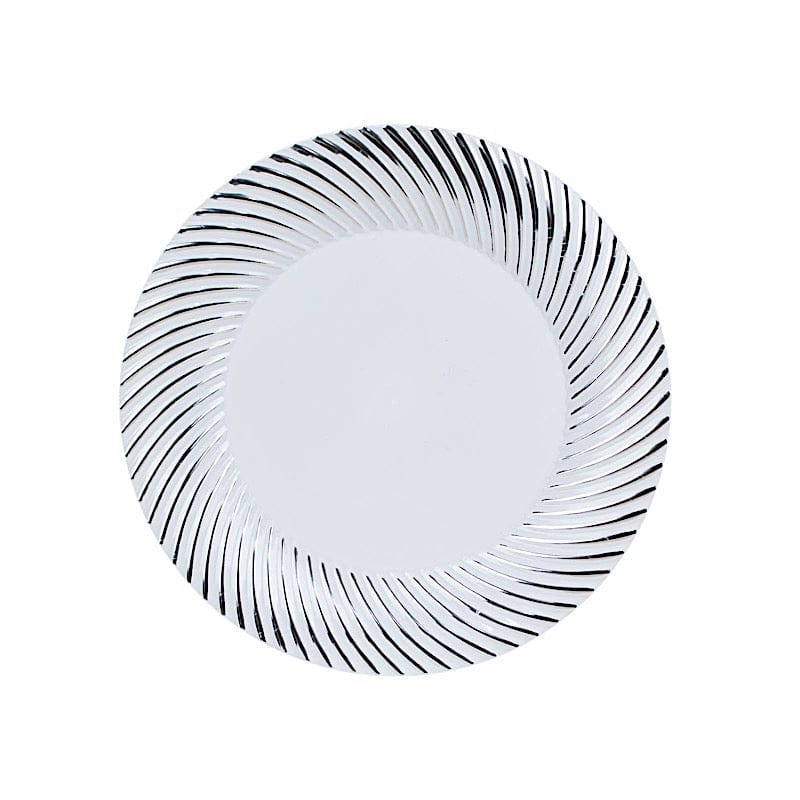 10 Round Disposable Salad and Dinner Plastic Plates with Swirl Design Trim