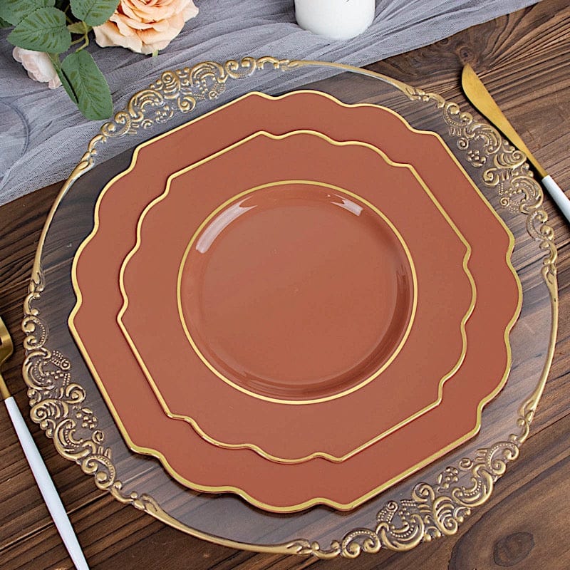 10 pcs 8 in Disposable Baroque Plastic Dessert Plates with Gold Rim