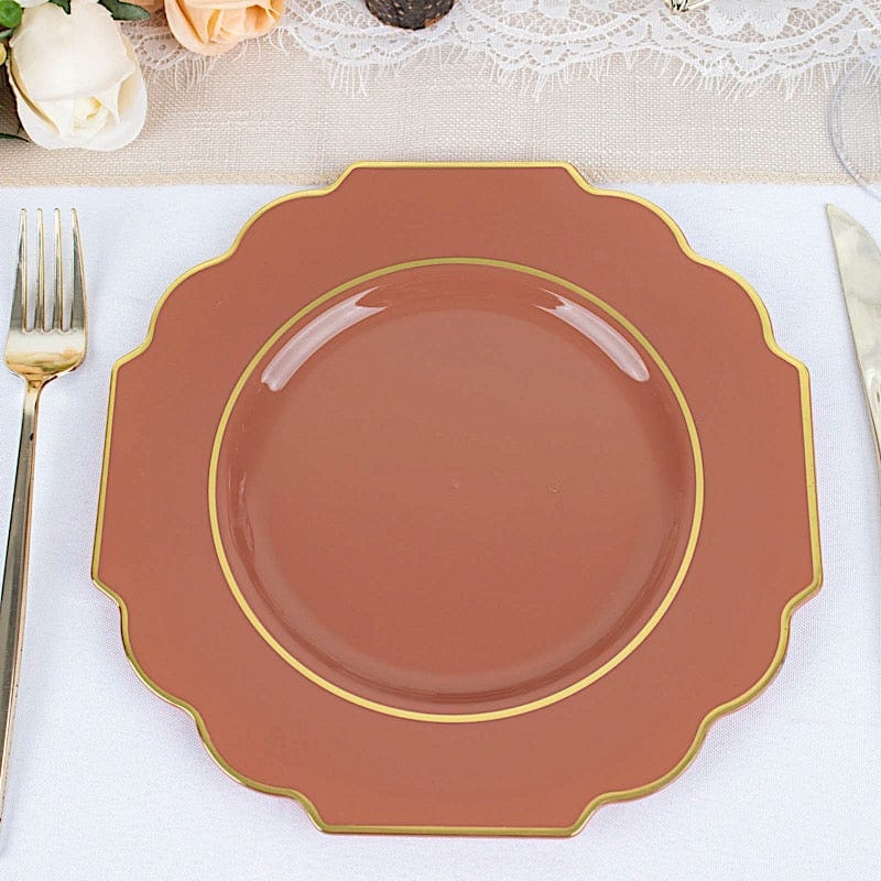 10 pcs 8 in Disposable Baroque Plastic Dessert Plates with Gold Rim