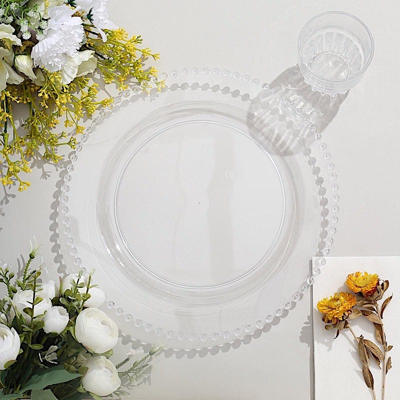 10 Round Disposable Plastic Salad and Dinner Plates with Beaded Trim