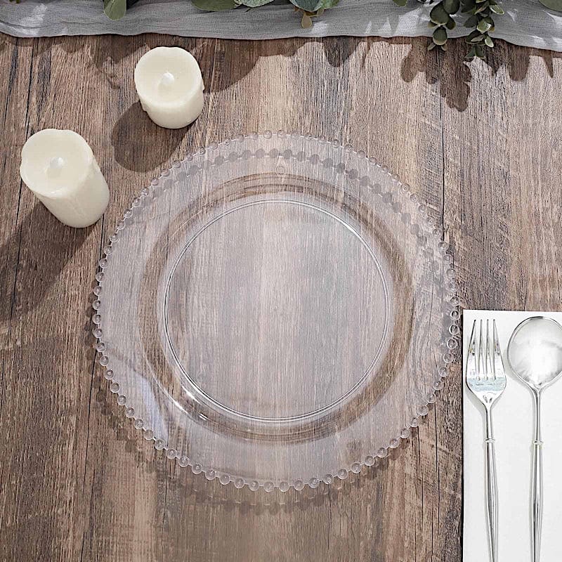 10 Round Disposable Plastic Salad and Dinner Plates with Beaded Trim