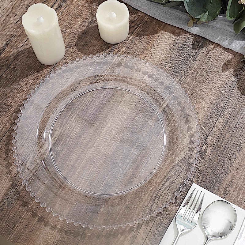 10 Round Disposable Plastic Salad and Dinner Plates with Beaded Trim