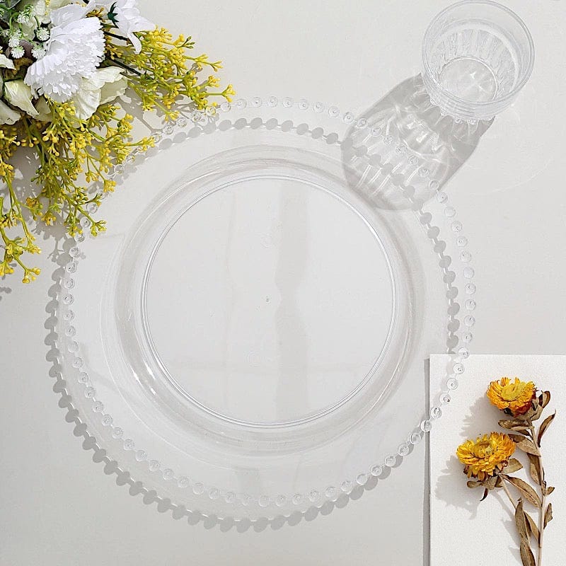 10 Round Disposable Plastic Salad and Dinner Plates with Beaded Trim