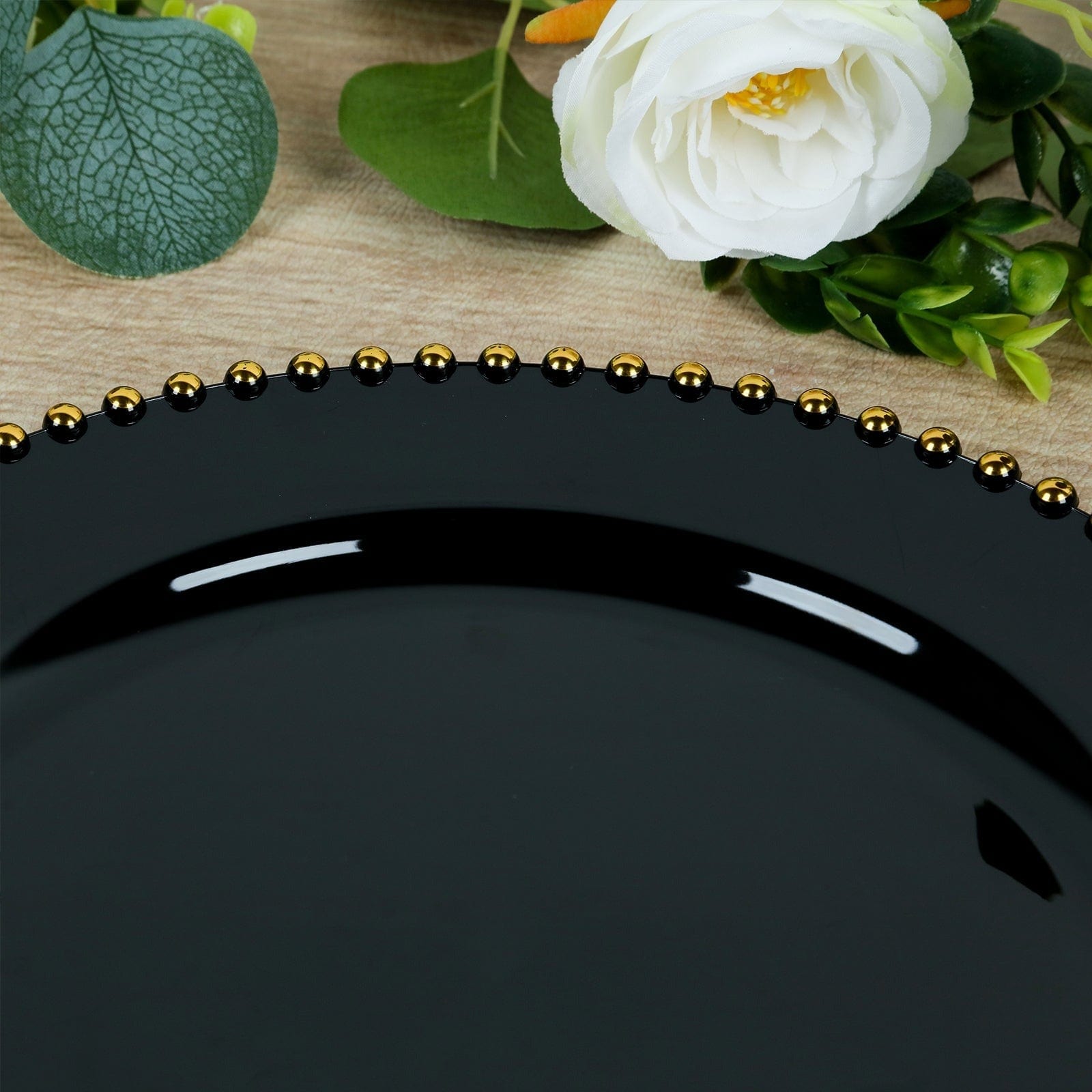 10 Round Disposable Plastic Salad and Dinner Plates with Beaded Trim