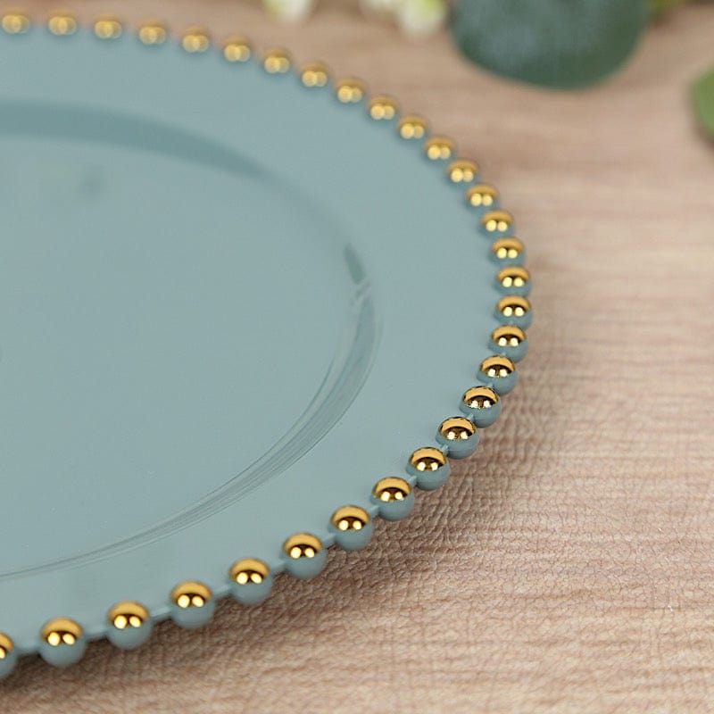 10 Round Disposable Plastic Salad and Dinner Plates with Beaded Trim