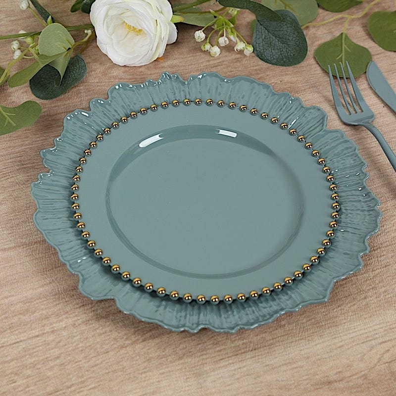 10 Round Disposable Plastic Salad and Dinner Plates with Beaded Trim
