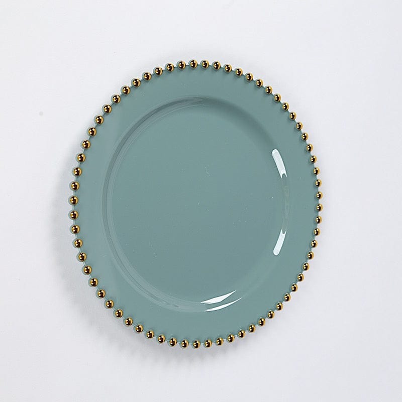 10 Round Disposable Plastic Salad and Dinner Plates with Beaded Trim