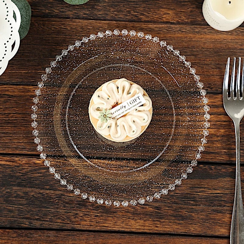 10 Round Disposable Plastic Salad and Dinner Plates with Beaded Trim