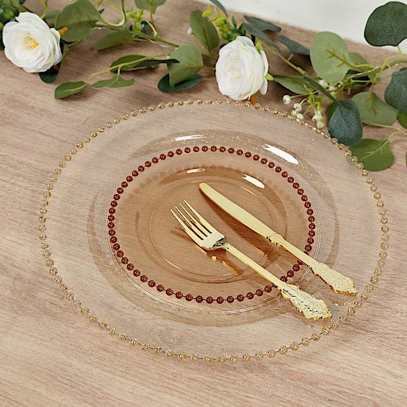 10 Round Disposable Plastic Salad and Dinner Plates with Beaded Trim