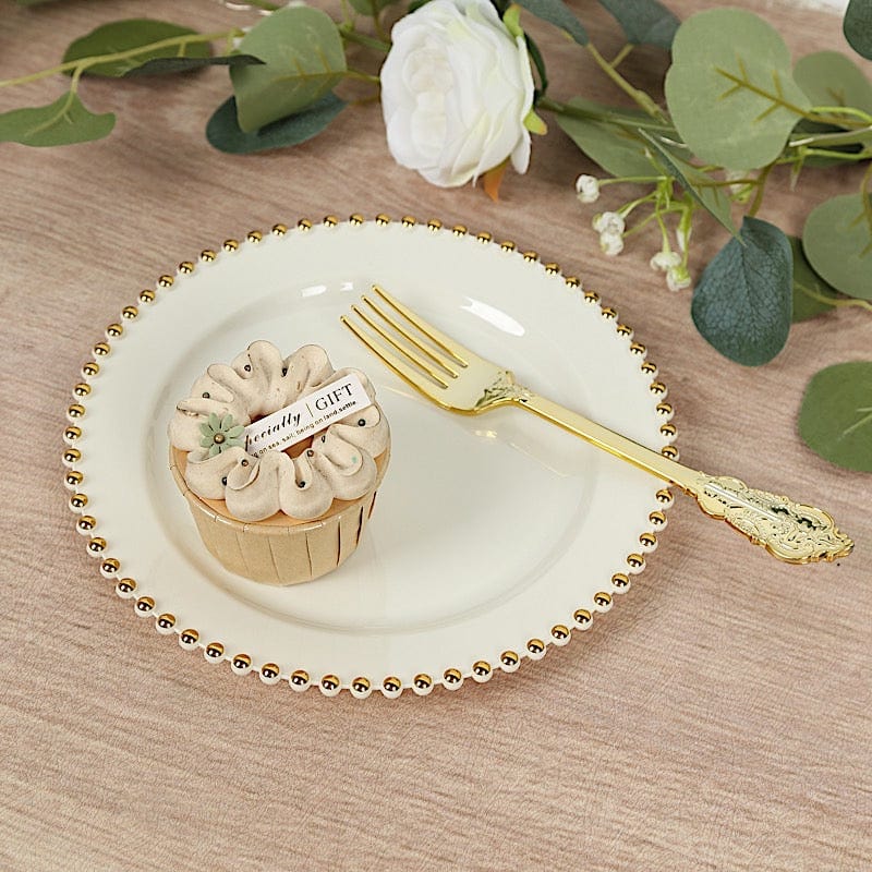 10 Round Disposable Plastic Salad and Dinner Plates with Beaded Trim