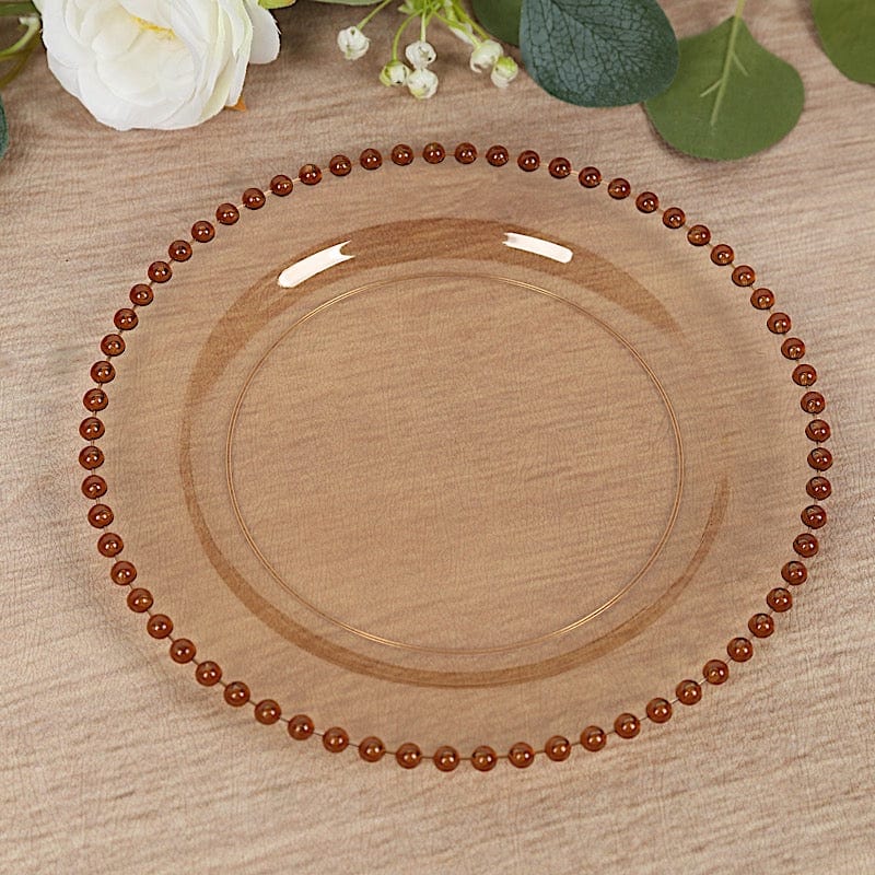 10 Round Disposable Plastic Salad and Dinner Plates with Beaded Trim