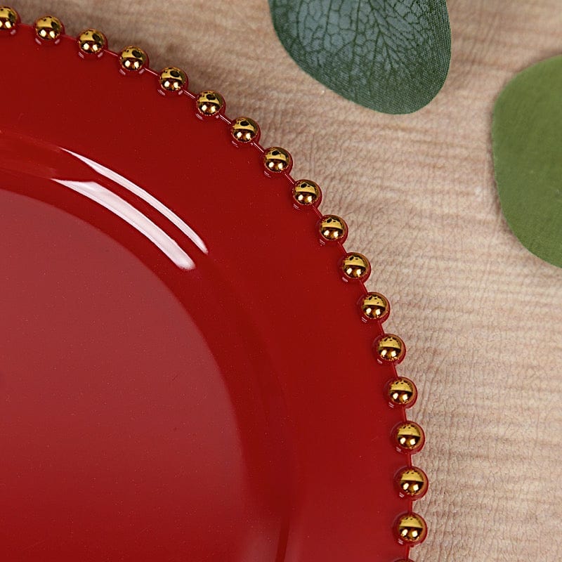 10 Round Disposable Plastic Salad and Dinner Plates with Beaded Trim