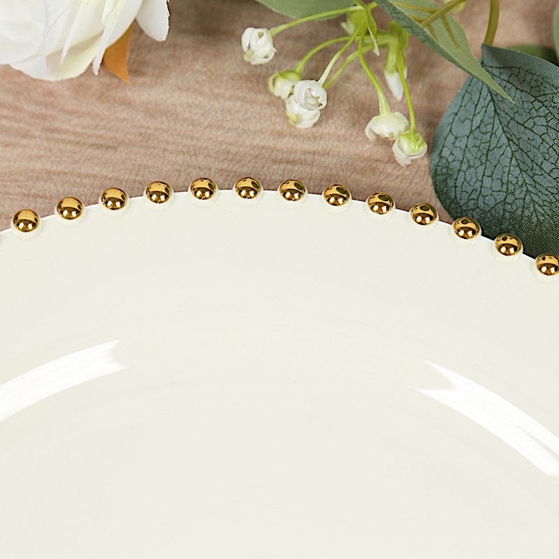 10 Round Disposable Plastic Salad and Dinner Plates with Beaded Trim
