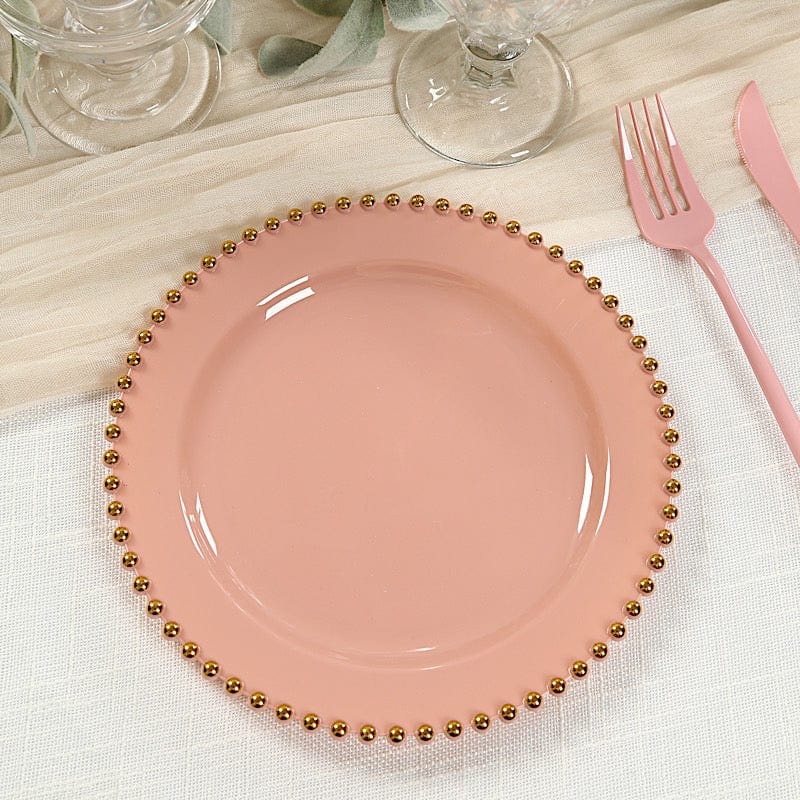 10 Round Disposable Plastic Salad and Dinner Plates with Beaded Trim