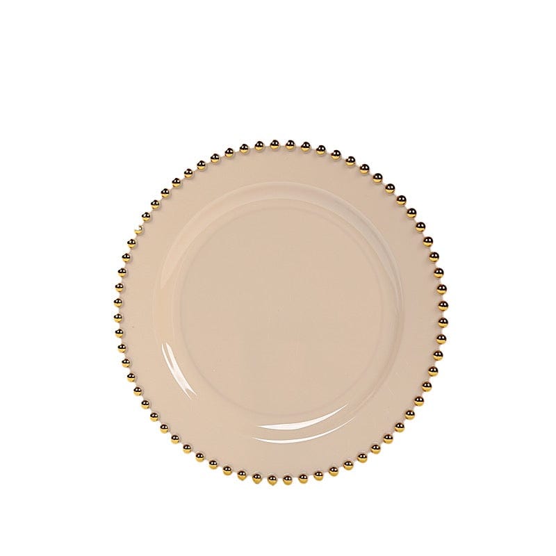 10 Round Disposable Plastic Salad and Dinner Plates with Beaded Trim