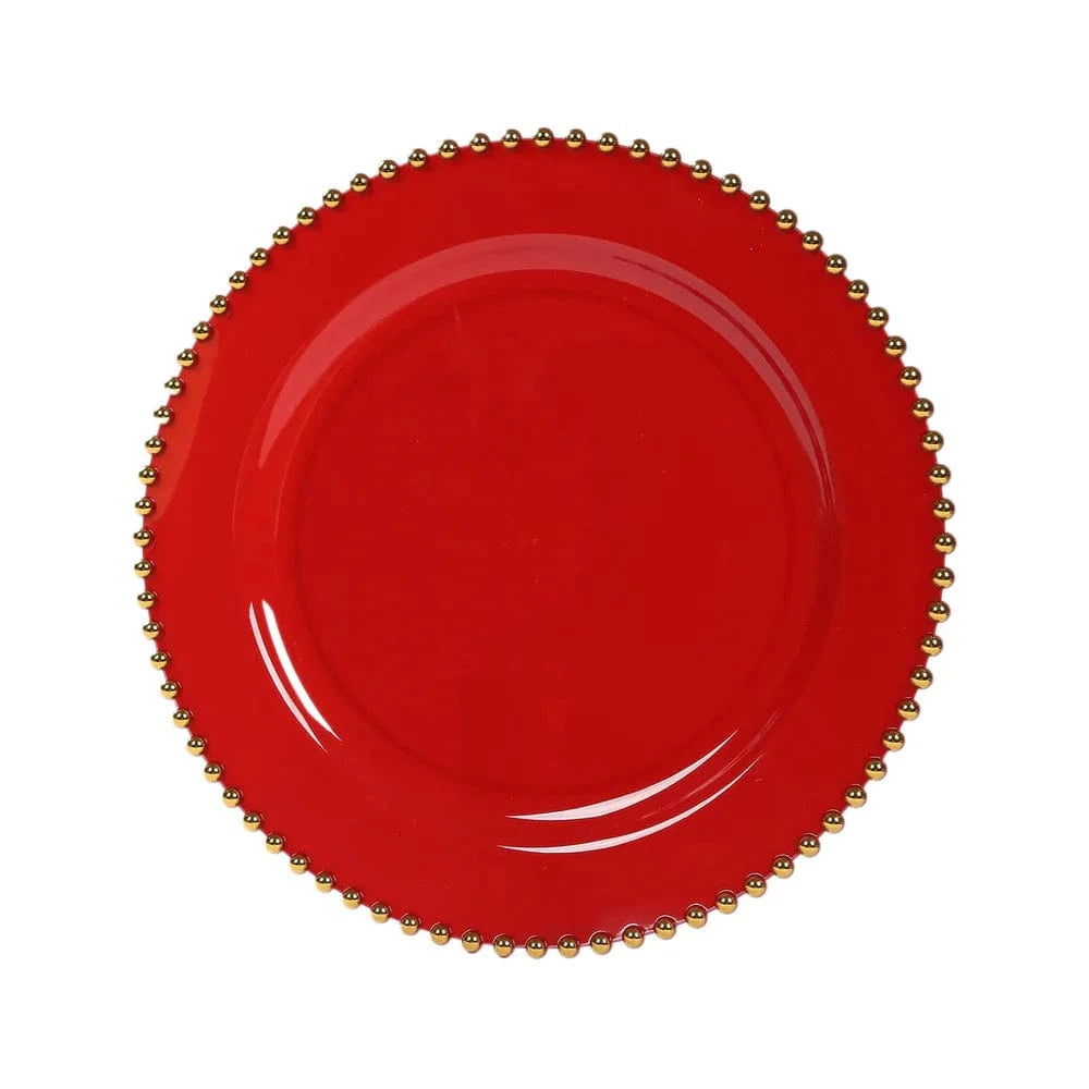 10 Round Disposable Plastic Salad and Dinner Plates with Beaded Trim