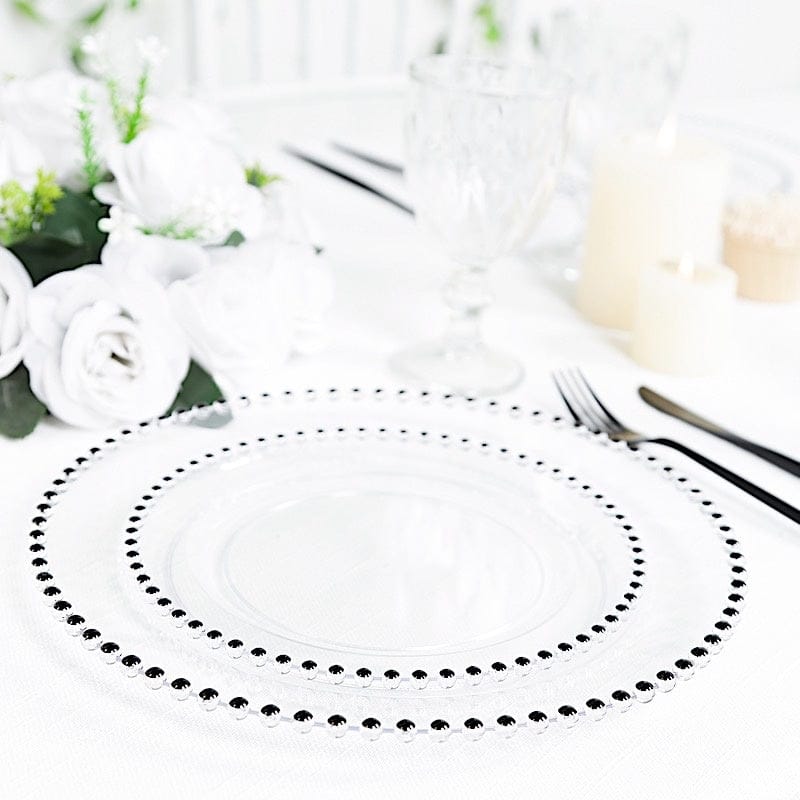 10 Round Disposable Plastic Salad and Dinner Plates with Beaded Trim