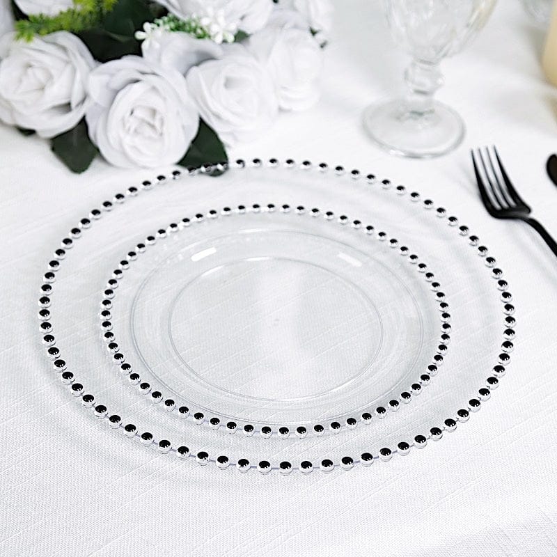 10 Round Disposable Plastic Salad and Dinner Plates with Beaded Trim