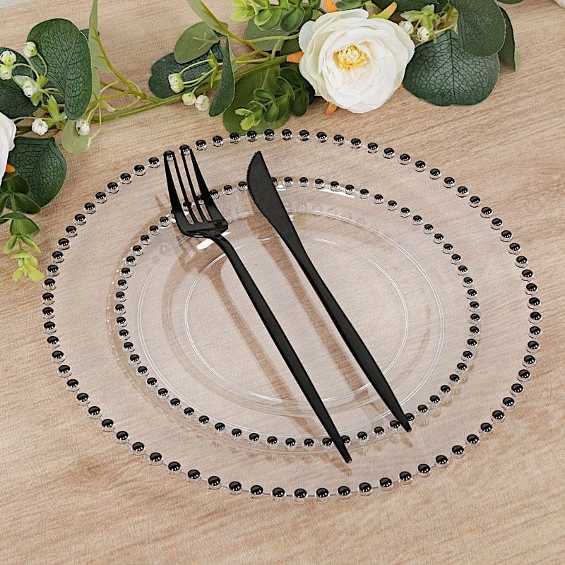 10 Round Disposable Plastic Salad and Dinner Plates with Beaded Trim