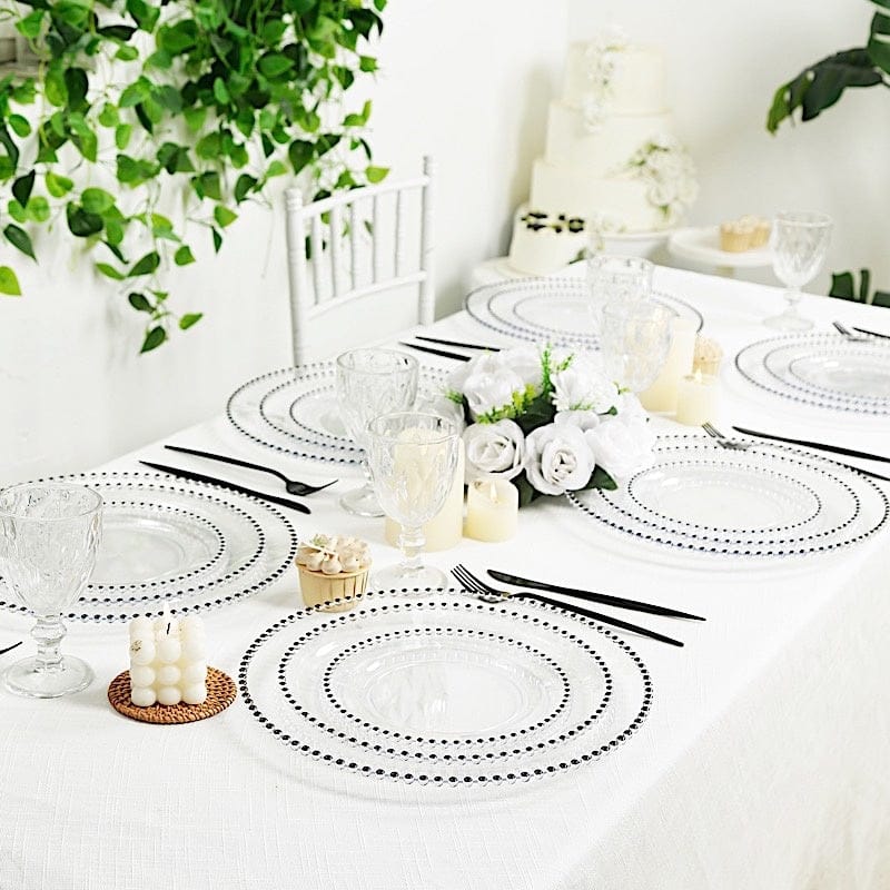 10 Round Disposable Plastic Salad and Dinner Plates with Beaded Trim