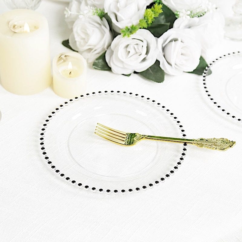 10 Round Disposable Plastic Salad and Dinner Plates with Beaded Trim